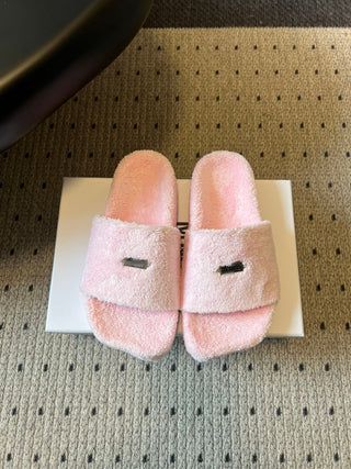 26ss Platform Flat-Toe Plush Slippers
