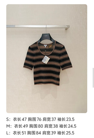 Loew* 2026 new model, black and brown fine stripe knit short-sleeved top
