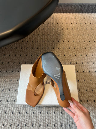 Khait* 26SS Spring-Summer New Collection: Simple Square-Toe Clog Heeled Sandals