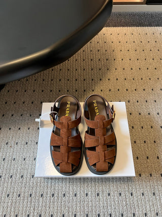 Prad* 26ss Spring/Summer New Collection Braided Embroidered Roman Sandals