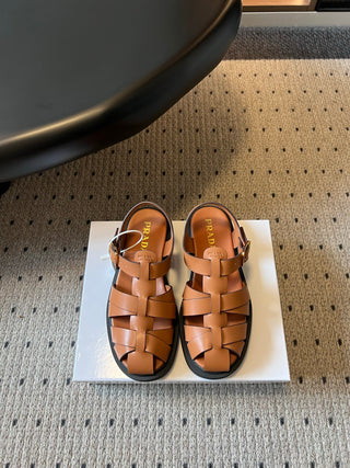 Prad* 26ss Spring/Summer New Collection Braided Embroidered Roman Sandals
