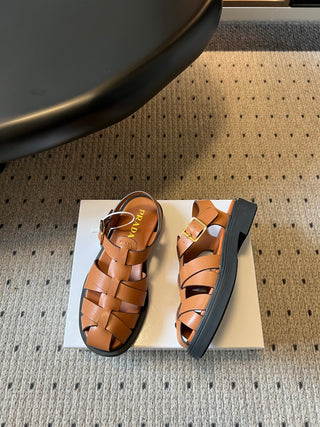 Prad* 26ss Spring/Summer New Collection Braided Embroidered Roman Sandals