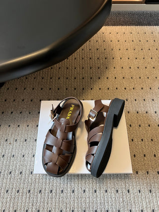 Prad* 26ss Spring/Summer New Collection Braided Embroidered Roman Sandals