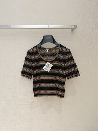 Loew* 2026 new model, black and brown fine stripe knit short-sleeved top