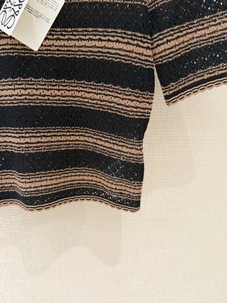 Loew* 2026 new model, black and brown fine stripe knit short-sleeved top