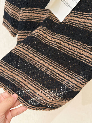 Loew* 2026 new model, black and brown fine stripe knit short-sleeved top