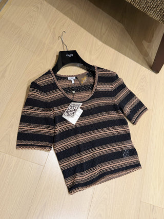 Loew* 2026 new model, black and brown fine stripe knit short-sleeved top