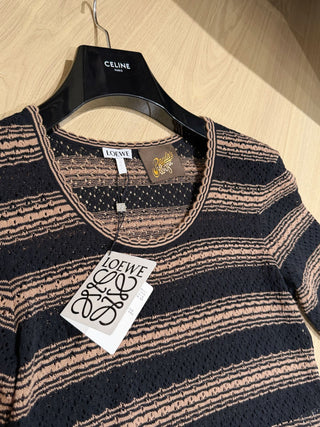 Loew* 2026 new model, black and brown fine stripe knit short-sleeved top