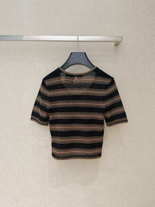 Loew* 2026 new model, black and brown fine stripe knit short-sleeved top