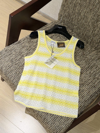 Loew*2026 New Model: Lemon Yellow Wave Pattern Knit Vest