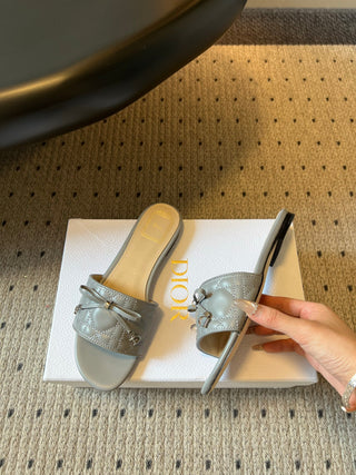Dio*26ss Summer New Collection: Woven Stripe Floral Bow One-Slip Sandals