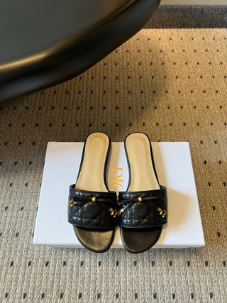 Dio*26ss Summer New Collection: Woven Stripe Floral Bow One-Slip Sandals