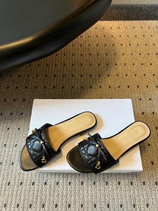 Dio*26ss Summer New Collection: Woven Stripe Floral Bow One-Slip Sandals