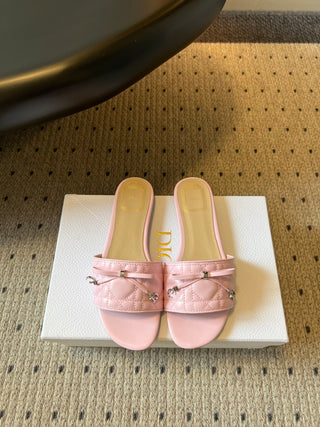 Dio*26ss Summer New Collection: Woven Stripe Floral Bow One-Slip Sandals