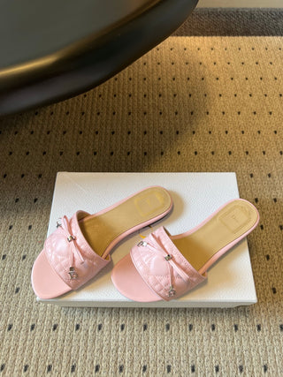 Dio*26ss Summer New Collection: Woven Stripe Floral Bow One-Slip Sandals
