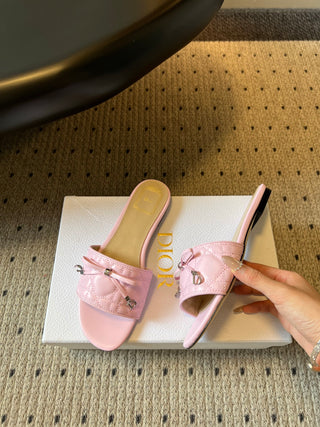 Dio*26ss Summer New Collection: Woven Stripe Floral Bow One-Slip Sandals