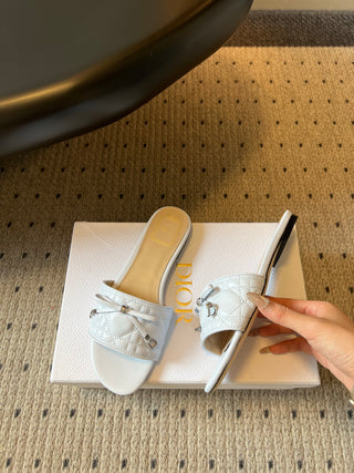 Dio*26ss Summer New Collection: Woven Stripe Floral Bow One-Slip Sandals
