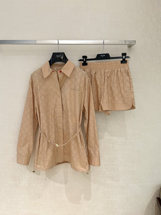 Fend*26’s new apricot-colored lace-trimmed shirt jacket
