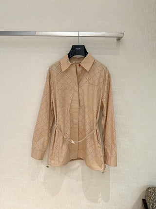 Fend*26’s new apricot-colored lace-trimmed shirt jacket