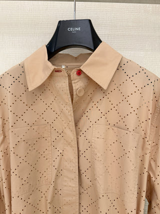 Fend*26’s new apricot-colored lace-trimmed shirt jacket