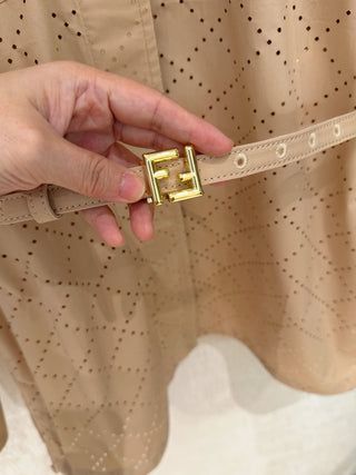Fend*26’s new apricot-colored lace-trimmed shirt jacket