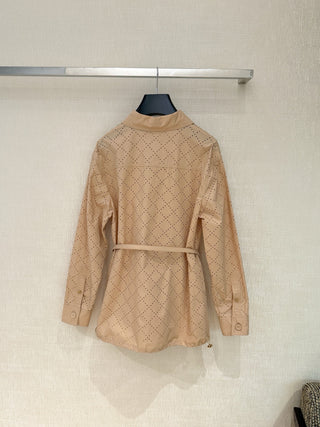Fend*26’s new apricot-colored lace-trimmed shirt jacket