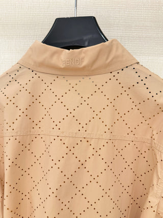 Fend*26’s new apricot-colored lace-trimmed shirt jacket