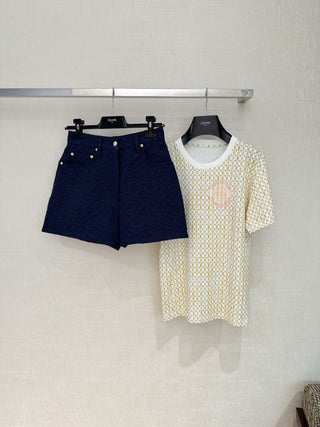 Louis Vitto* navy blue embossed denim shorts