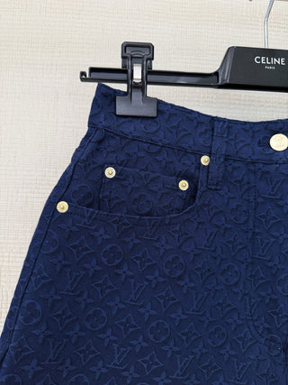 Louis Vitto* navy blue embossed denim shorts