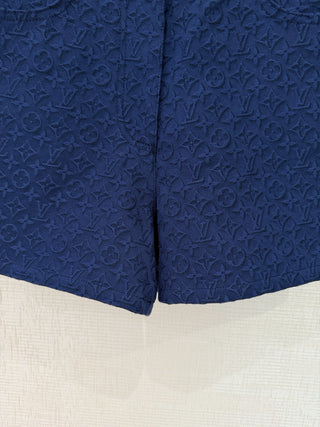 Louis Vitto* navy blue embossed denim shorts