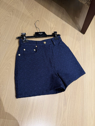 Louis Vitto* navy blue embossed denim shorts