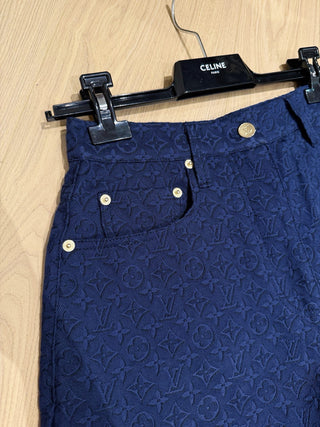 Louis Vitto* navy blue embossed denim shorts