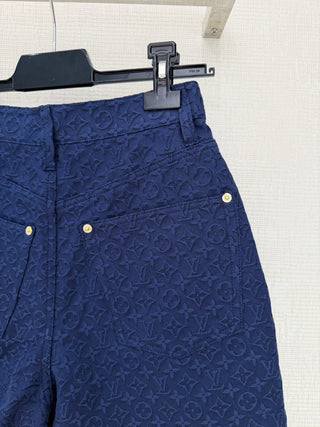 Louis Vitto* navy blue embossed denim shorts