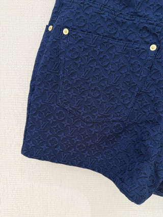 Louis Vitto* navy blue embossed denim shorts