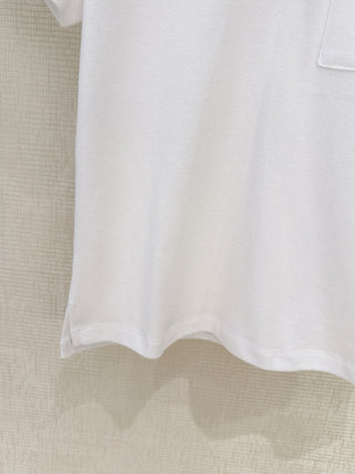 Dio*26 Newest Embroidered Letter White Polo Shirt with Short Sleeves
