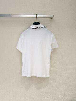Dio*26 Newest Embroidered Letter White Polo Shirt with Short Sleeves