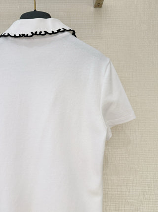 Dio*26 Newest Embroidered Letter White Polo Shirt with Short Sleeves