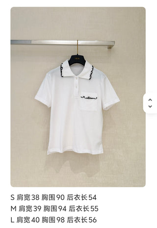 Dio*26 Newest Embroidered Letter White Polo Shirt with Short Sleeves