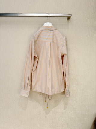 Loe**26 Spring/Summer New Arrivals: Apricot-colored Striped Waist-Cinching Shirt