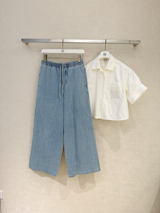Loewe26 adjustable waist elastic drawstring logo wide-leg jeans