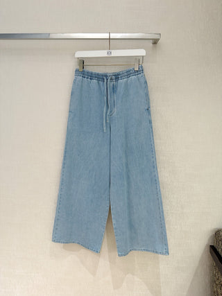 Loewe26 adjustable waist elastic drawstring logo wide-leg jeans