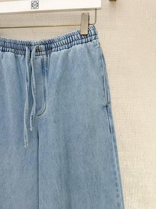 Loewe26 adjustable waist elastic drawstring logo wide-leg jeans