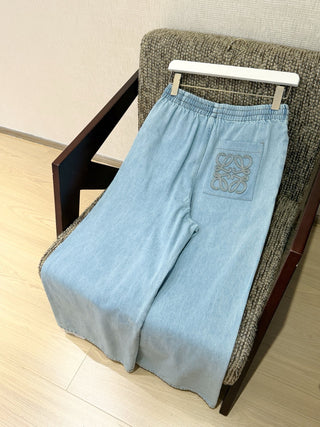 Loewe26 adjustable waist elastic drawstring logo wide-leg jeans