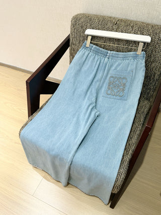 Loewe26 adjustable waist elastic drawstring logo wide-leg jeans