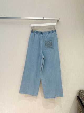 Loewe26 adjustable waist elastic drawstring logo wide-leg jeans