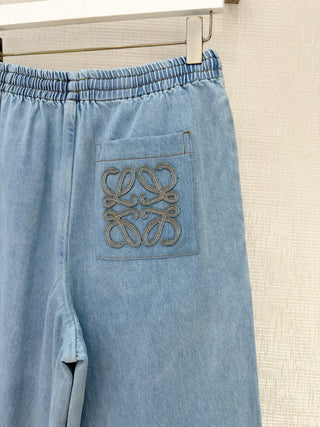 Loewe26 adjustable waist elastic drawstring logo wide-leg jeans