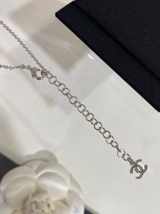 𝑪𝒉𝒂𝒏𝒆 * 25P New Model: Blue Heart with Silver Accents and Full Diamonds – Double C Perfume Bottle Necklace.