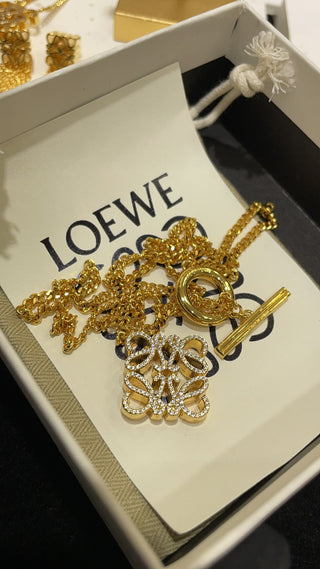 LOEW* New Gold Anagram Full-Diamond Cube TO Clasp Necklace