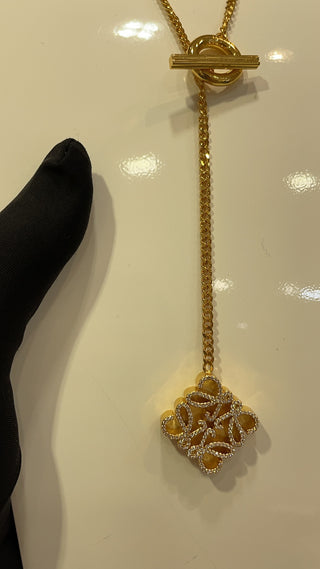 LOEW* New Gold Anagram Full-Diamond Cube TO Clasp Necklace