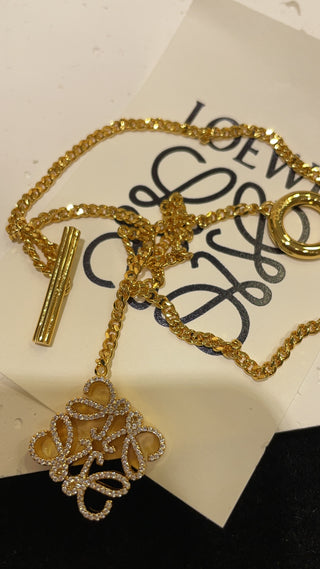 LOEW* New Gold Anagram Full-Diamond Cube TO Clasp Necklace